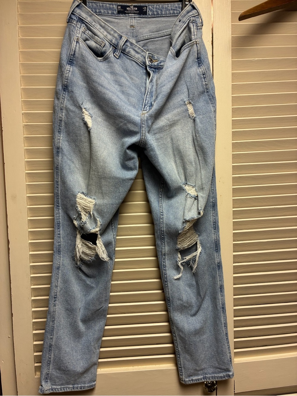 Hollister Light Blue Ripped Slim Straight Jeans